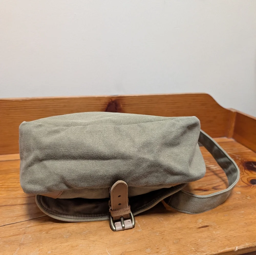 L.L.Bean Canvas Leather Field Messenger Bag Khaki Crossbody